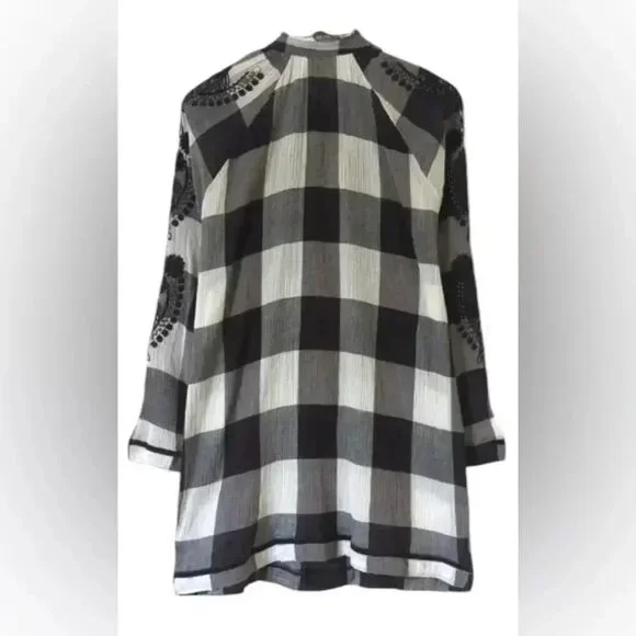 Free People Embroidered & Beaded Buffalo Plaid Gauze
Long Sleeve Tunic Top Sz S - Picture 9 of 13
